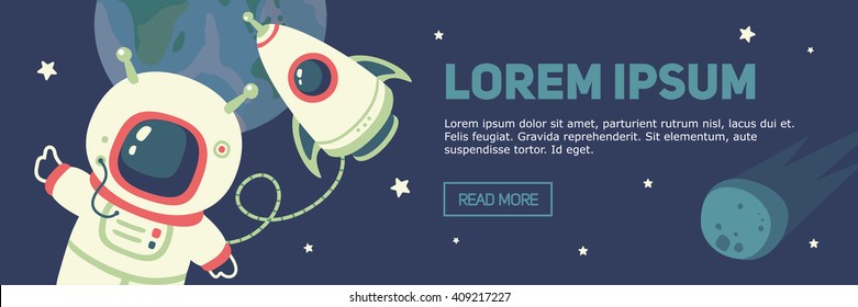 vector cosmonaut and rocket banner