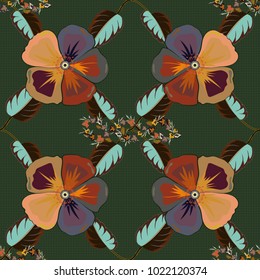 Vector cosmos flower seamless pattern in gray, green and brown colors.