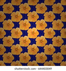 Vector cosmos flower seamless pattern on a blue background.