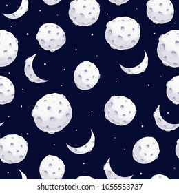 vector cosmos seamless pattern of full moon cartoon on the dark blue background