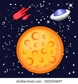 vector cosmos with ufo and planet illustrations
