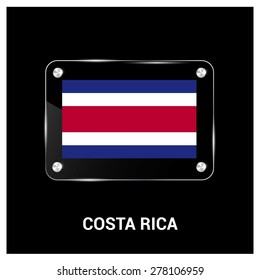 Vector Costa Rica  Flag glass plate with metal holders - Country name label in bottom