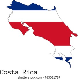 Vector Costa Rica map silhouette, painted in colors of a national flag
