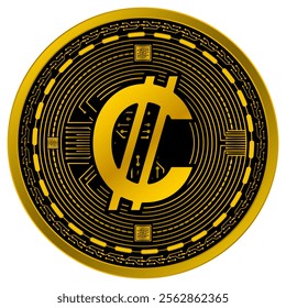 Vector of Costa Rican Colón Digital Currency in gold and black colors on a white background.