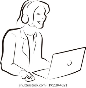vector of a costumer service or a woman works online