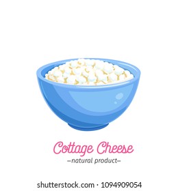 Vector cottage cheese icon. Dairy product illustration for design menu and market. Cartoon style.
