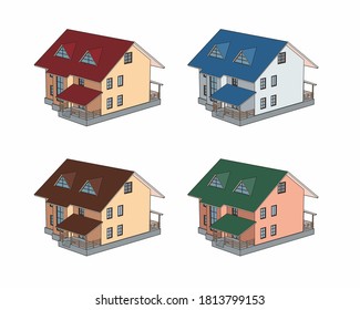Vector cottage house. Colored exterior options