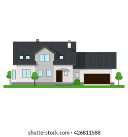Vector cottage illustration. House building. Country house. Isolated on white.