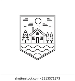 Vector of cottage logo. with vintage and monoline style. perfect for business, badge, adventure and more.