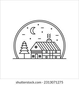 Vector of cottage logo. with vintage and monoline style. perfect for business, badge, adventure and more.