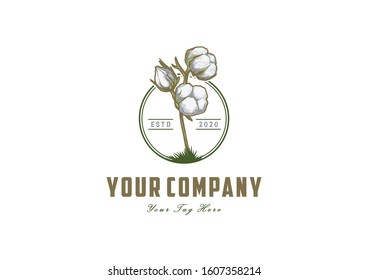 Vector Cotton Plant Vintage Logo