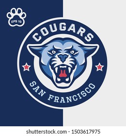 vector Cougar logo, featuring a wild cat grin, mascot for a sports team