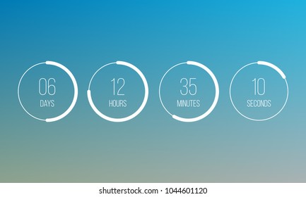 Vector countdown clock counter timer. UI app digital count down circle board meter with circle time pie diagram. Scoreboard of day, hour, minutes and seconds for web page coming soon event template