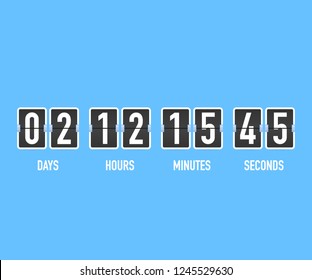 Vector countdown clock counter timer. UI app digital count down. Scoreboard of day, hour, minutes and seconds for web page coming soon event template