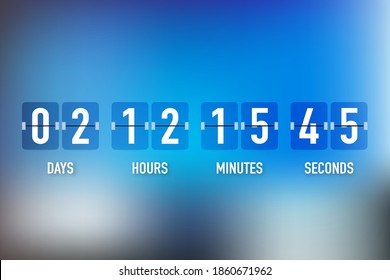 Vector countdown clock counter timer. UI app digital count down circle board meter with circle time pie diagram. Scoreboard of day, hour, minutes and seconds for web page coming soon event template