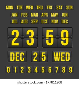 Vector Countdown Timer and Date, Calendar Scoreboard Numbers