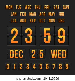 Vector countdown timer and date, calendar scoreboard numbers