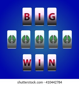 Vector Counter Big Win Slots. Brain symbols winner. Element for casino, game and other projects. Big Win Icon over blue background