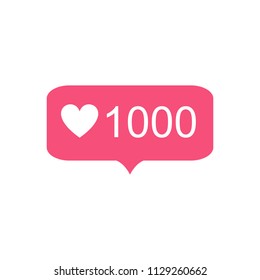 Vector Counter Notification Icon, Heart Shape and 1000 Likes Sign, Isolated on White Background Illustration.