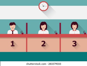 Vector counter service clerks at work flat graphic