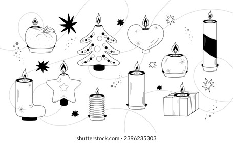 Vector counter set Candles New Year. Christmas tree, star, gift boot, tangerine, gift, heart.