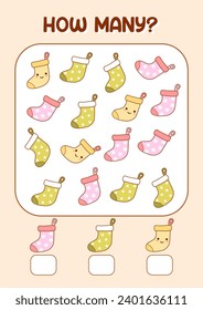 Vector counting game how many for kids cute sock drink illustration