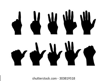 Vector : Counting hands from zero to nine on white background