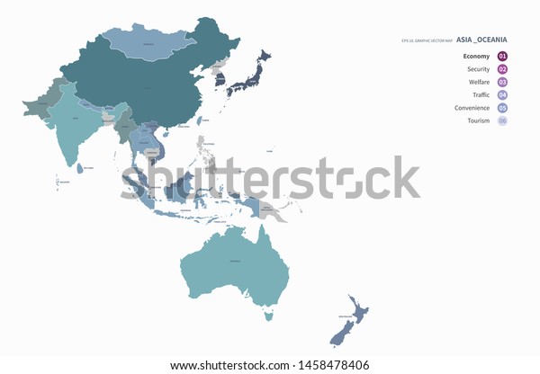 Asia Map Oceania Map High Quality Stock Vector (Royalty Free) 1458478403