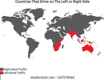 A Vector Of Countries That Drive On The Left Or Right Side