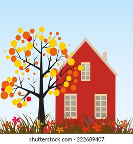 Vector country home with the tree 