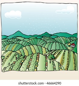 vector country landscape like watercolor