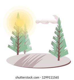 Vector countryside landscape with flat geometrical trees and colorful trees and field