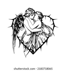 vector couple of angels kissing