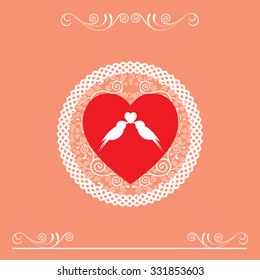 vector couple bird in red heart vintage card design 
