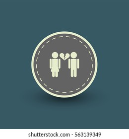 Vector couple with broken heart template. Flat pictogram in retro style.