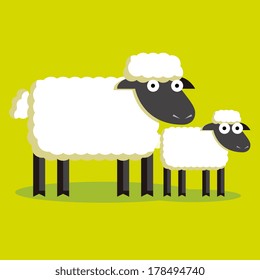 Vector Couple Of Cartoon Sheep And Lamb With Color Background