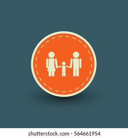 Vector couple with child icon template. Flat pictogram in retro style.