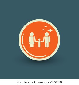 Vector couple with child icon template. Flat pictogram in retro style.