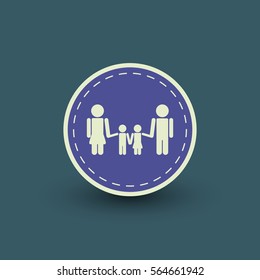 Vector couple with children icon template. Flat pictogram in retro style.