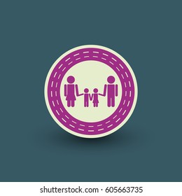 Vector couple with children icon template. Flat pictogram in retro style.