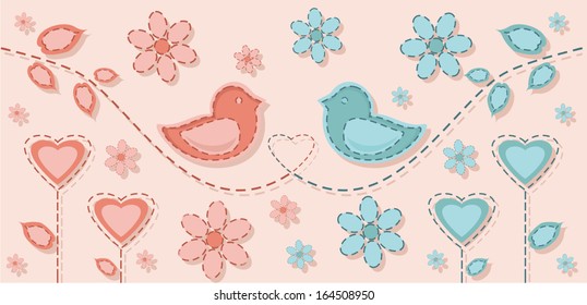Vector couple of cute birds