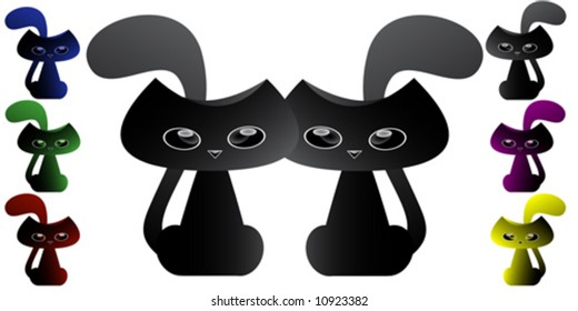 Vector of couple of cute mysterious cats