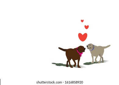 vector couple dog and red heart blowing in the air