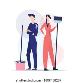 vector of a couple doing house cleaning, cleaning the house to make it nice, renovating the house, cleaning the house. with a flat vector concept