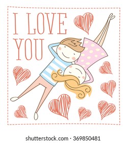 Vector couple fall In love. Valentine day concept 