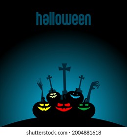vector couple of halloween pumpkin monsters on dark background, halloween party