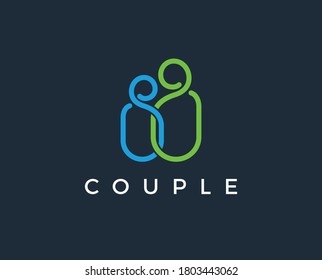 Vector couple logo. Love, support, man and woman together icon, concept. This also represents hug & embrace, close friends together, events like engagement, marriage