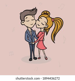 Vector couple in love on a light background hugs and dances. Valentine's day card