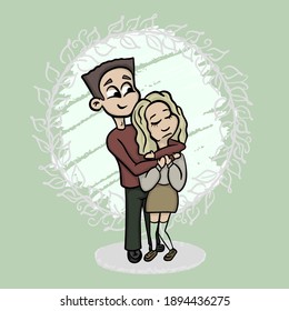 Vector couple in love on a light background hugs and dances. Valentine's day card