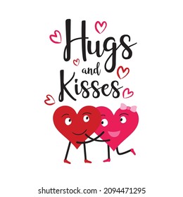 Vector couple in love two happy hearts with hugs and kisses hand drawing writing